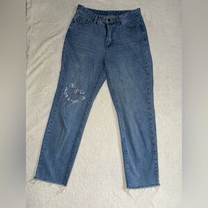 Stylish Blue Distressed Women's Straight Leg Jeans